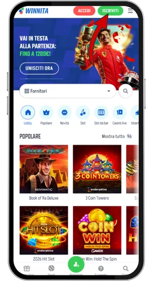 Apertura del modulo di registrazione su Winnita Casinò